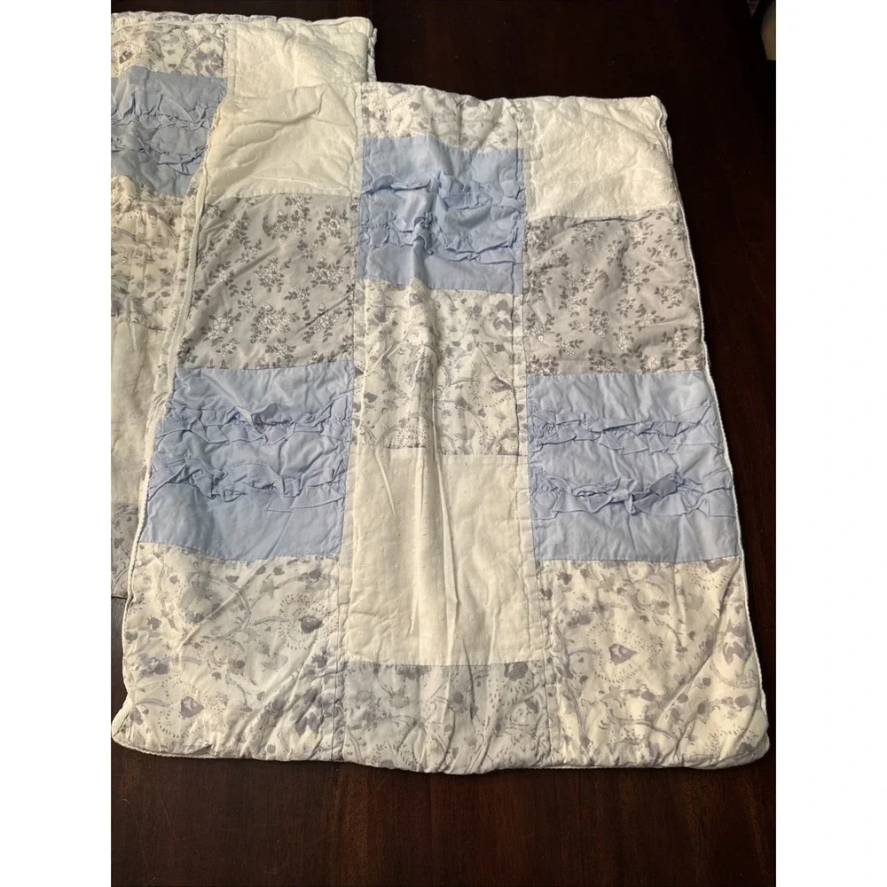 Simply Shabby Chic Pillow Sham Set Pair STANDARD Bohemian Patchwork Quilted Blue